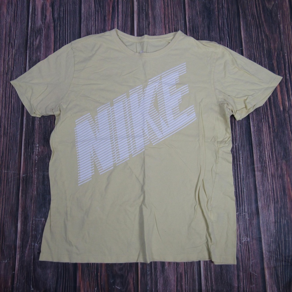 Nike Shirt Mens XL Yellow White Spell Out Logo Graphic Tee Malaysia Cotton
